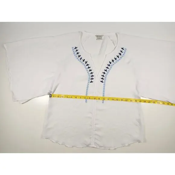Ariat White Embroidered Boho Peasant Blouse Butterfly V-Neck S - Picture 4 of 10